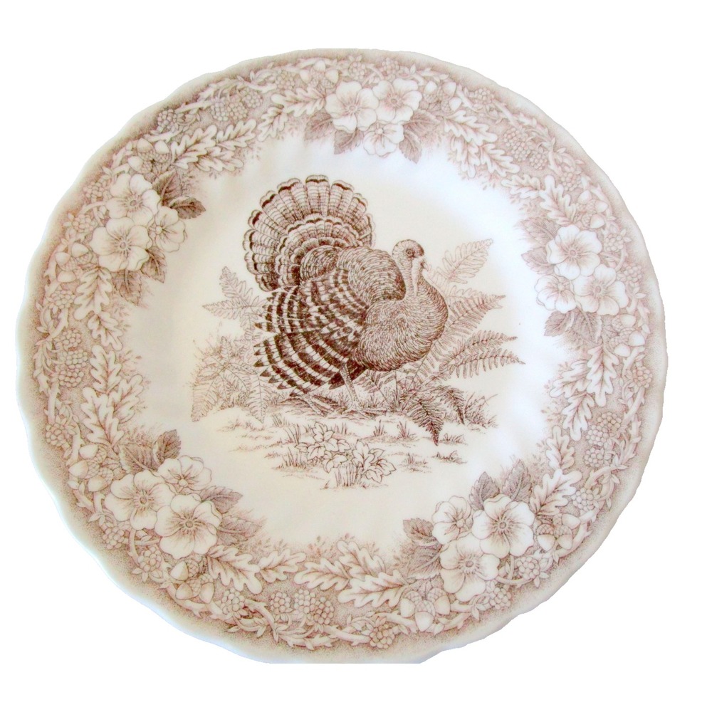 Queen's Myott Factory Archive Thanksgiving Turkey Brown Transferware 8" plate